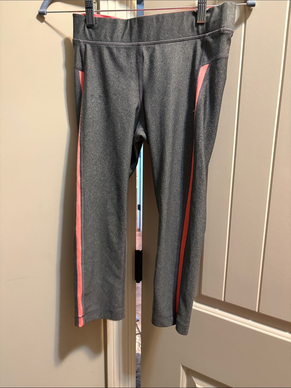 Under Armour Gray Leggings with Pink Side Stripes